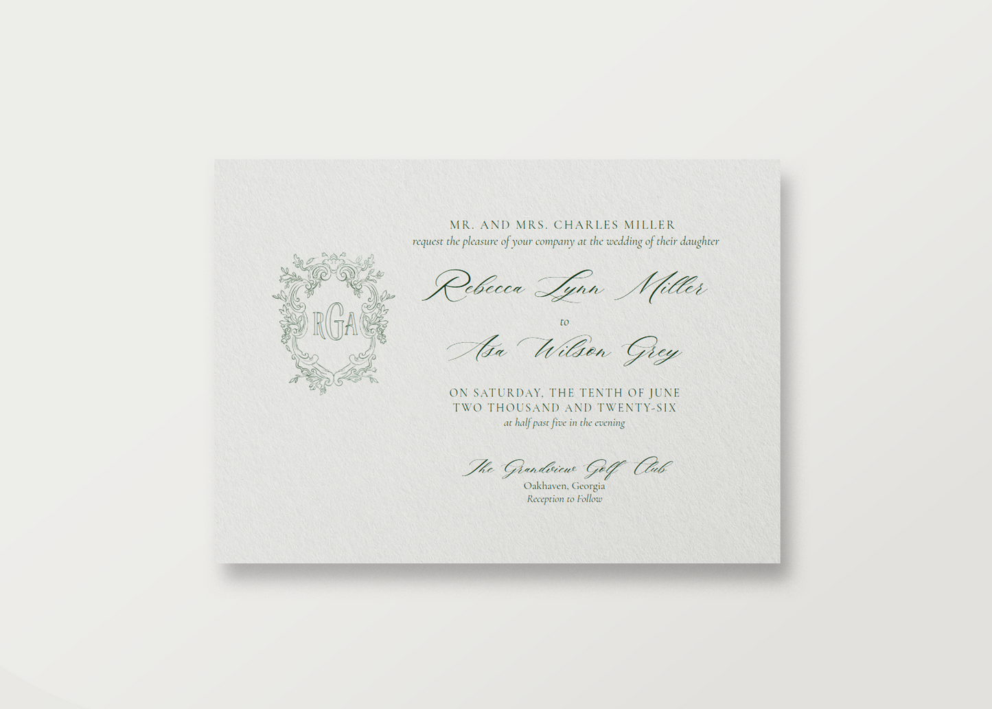 Augusta Emerald Wedding Invitation (Horizontal) 5x7