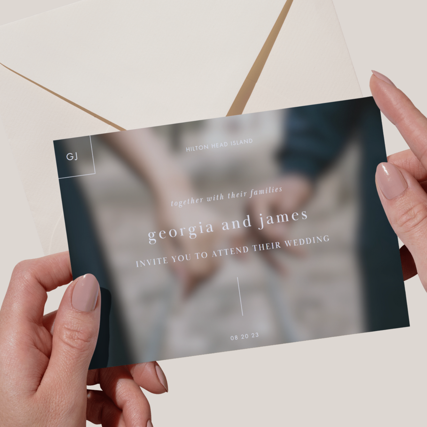 Modern and Minimalist Simple Bev Wedding Invitation Horizontal 5x7 Front