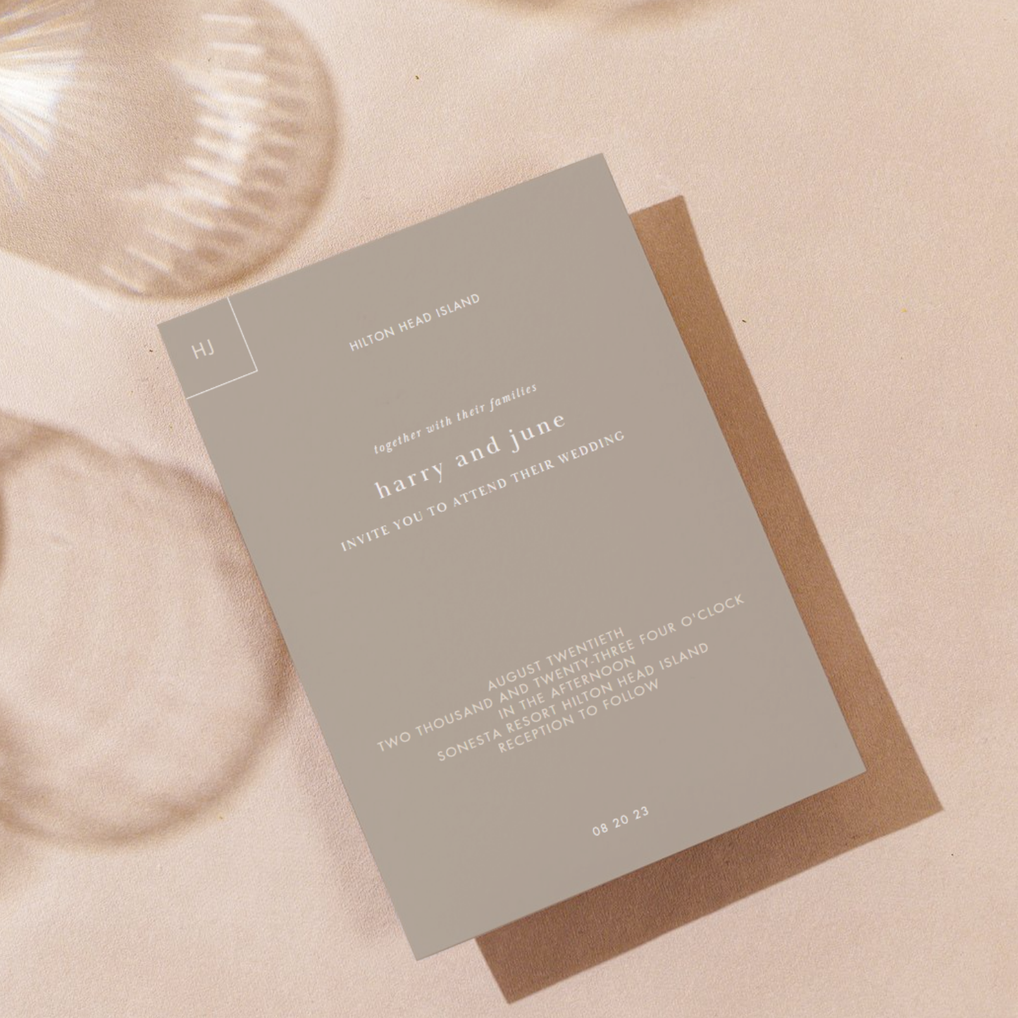 Modern and Minimalist Bev Wedding Invitation Horizontal 5x7 Front of Design