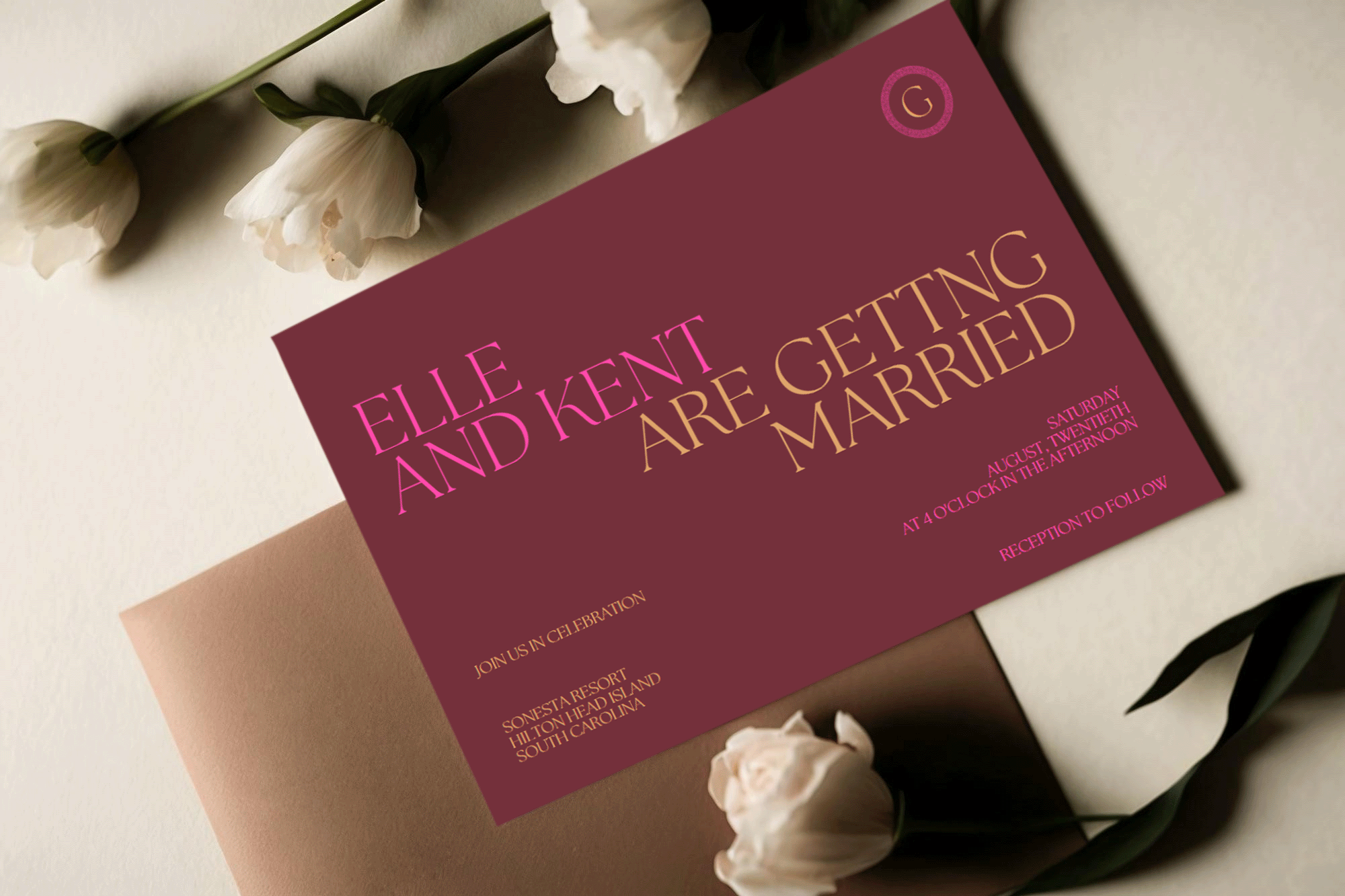 Modern vertical wedding invitation template Canva 'Harris' design