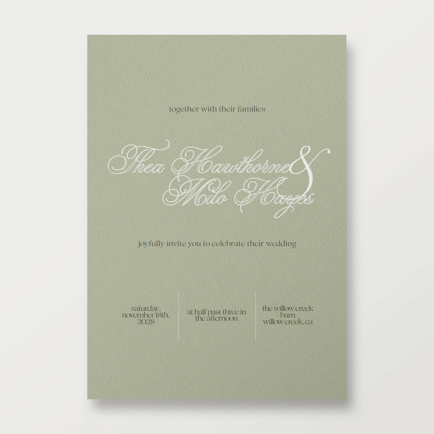 Modern vertical A7 wedding invitation template Canva 'London' design