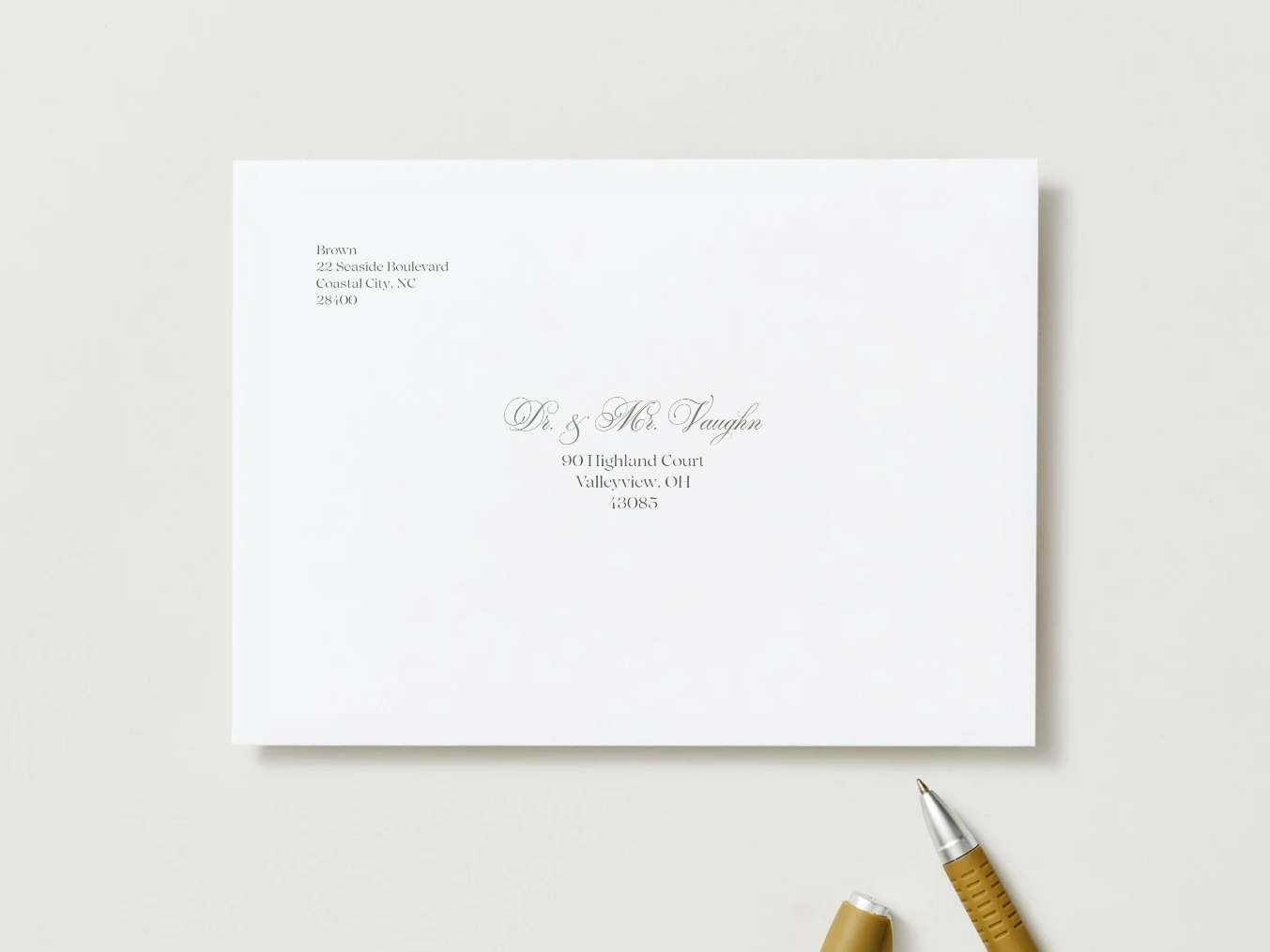 Modern A7 wedding invitation envelope template Canva 'London' design