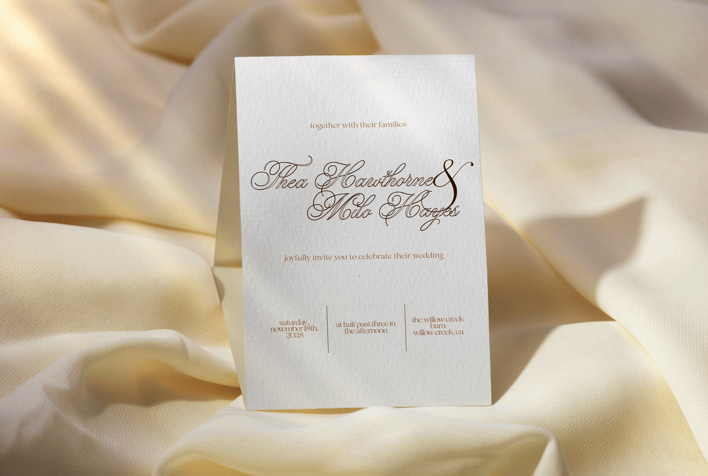Modern vertical A7 wedding invitation template Canva 'London' design