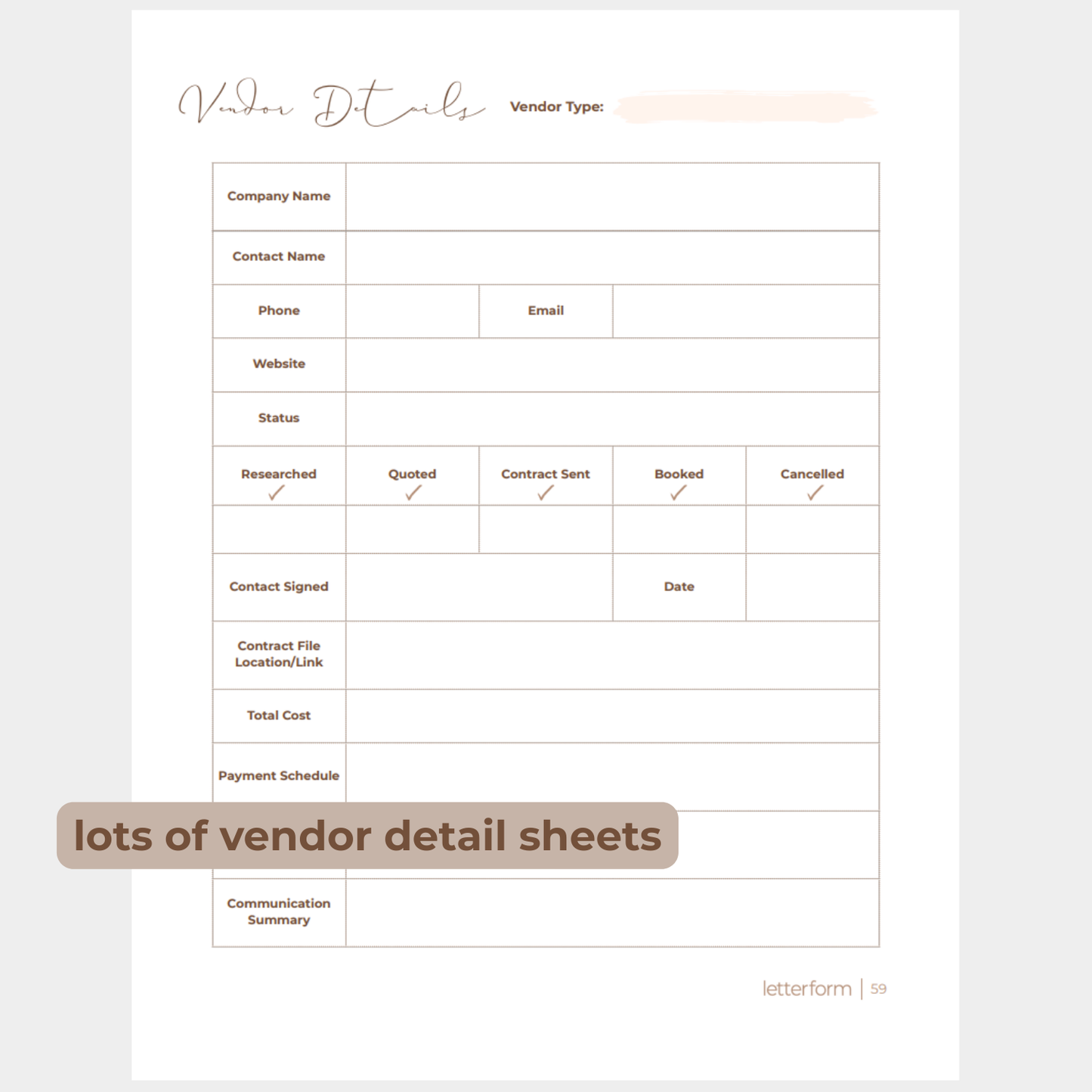 Showing the vendor detail sheets
