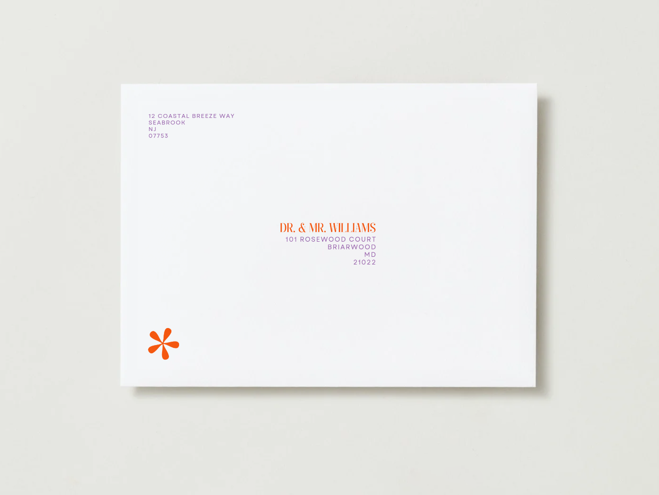 Playful modern vertical A7 wedding envelope template Canva 'Remy' design
