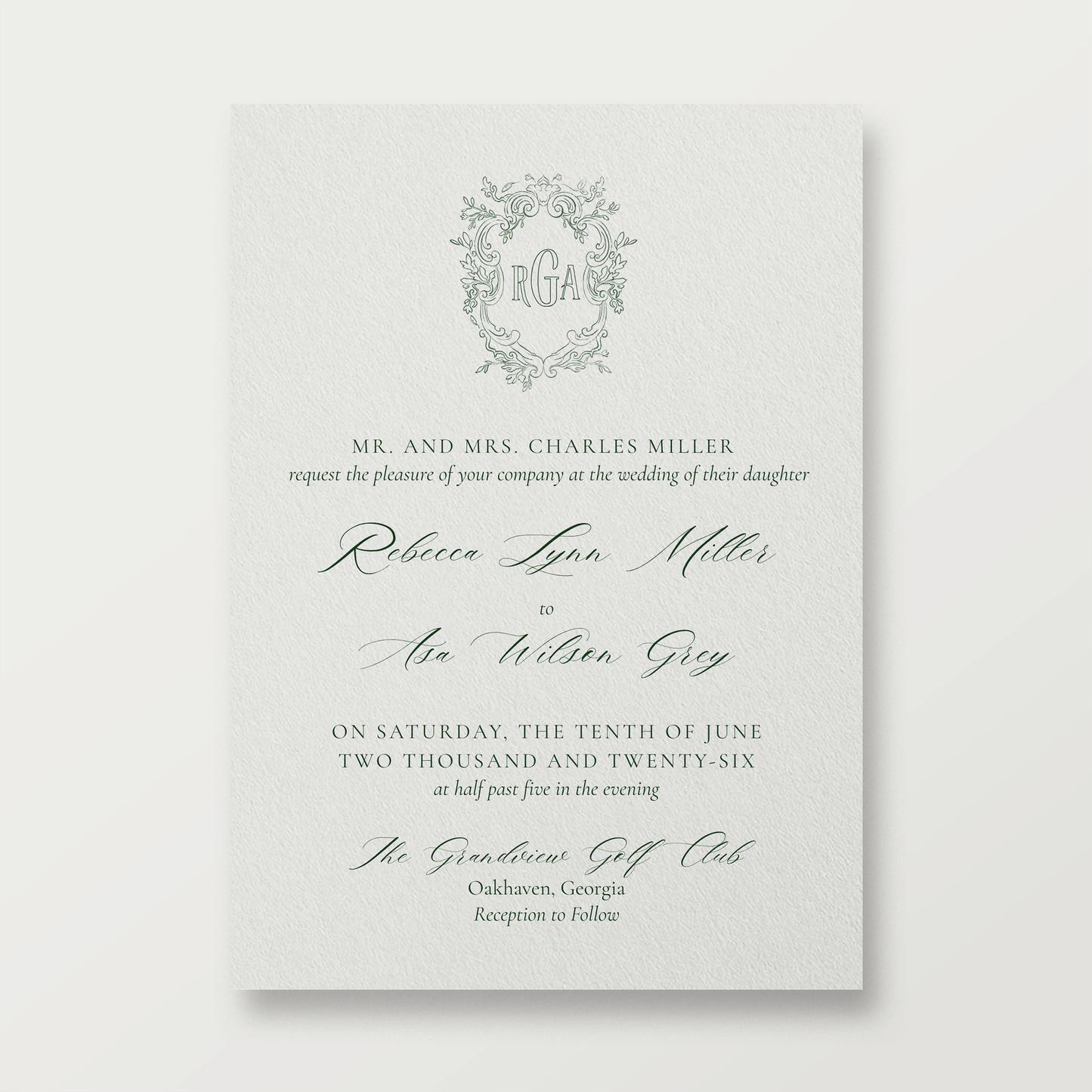 Augusta Emerald Wedding Invitation (Vertical) 5x7