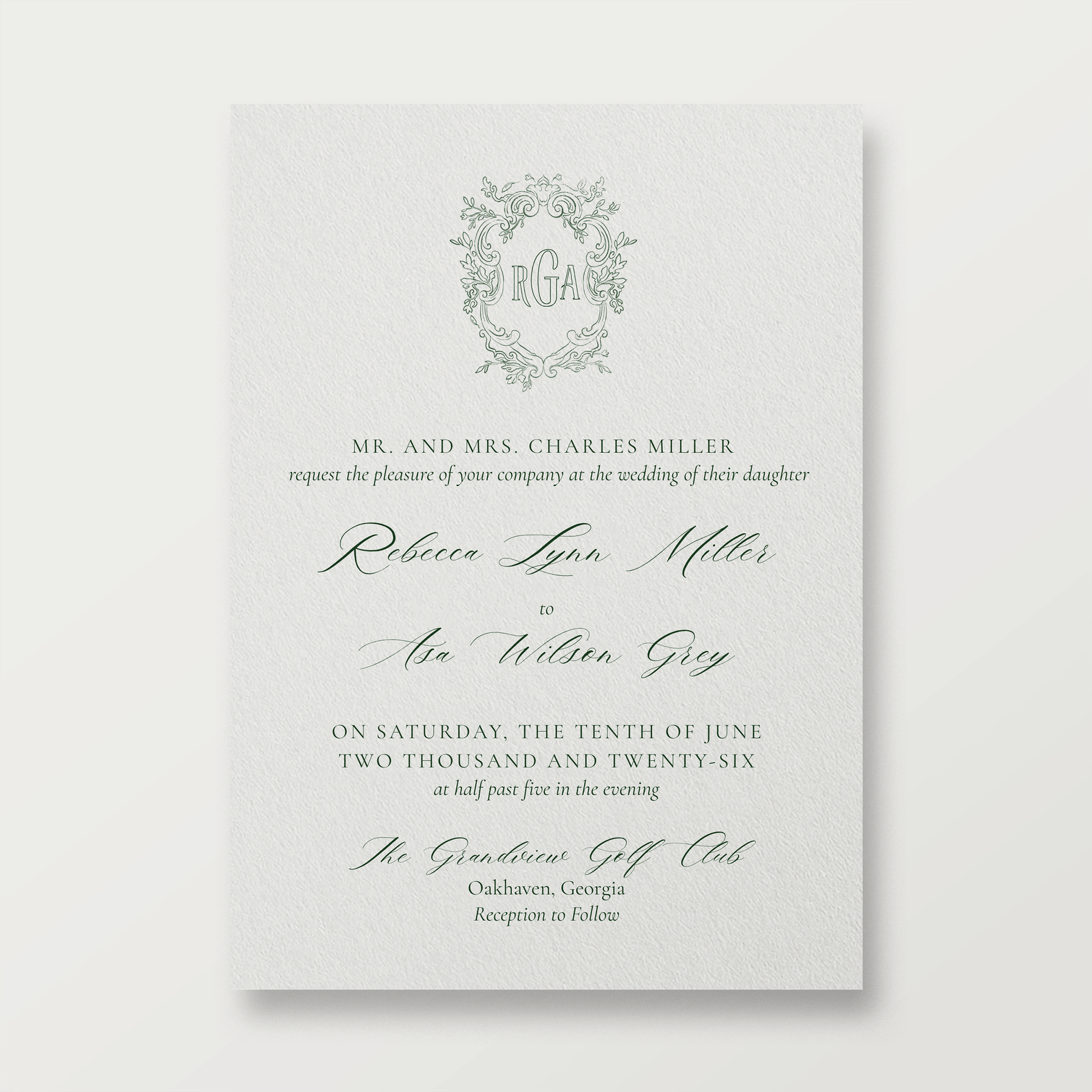 Augusta Emerald Wedding Invitation (Vertical) 5x7