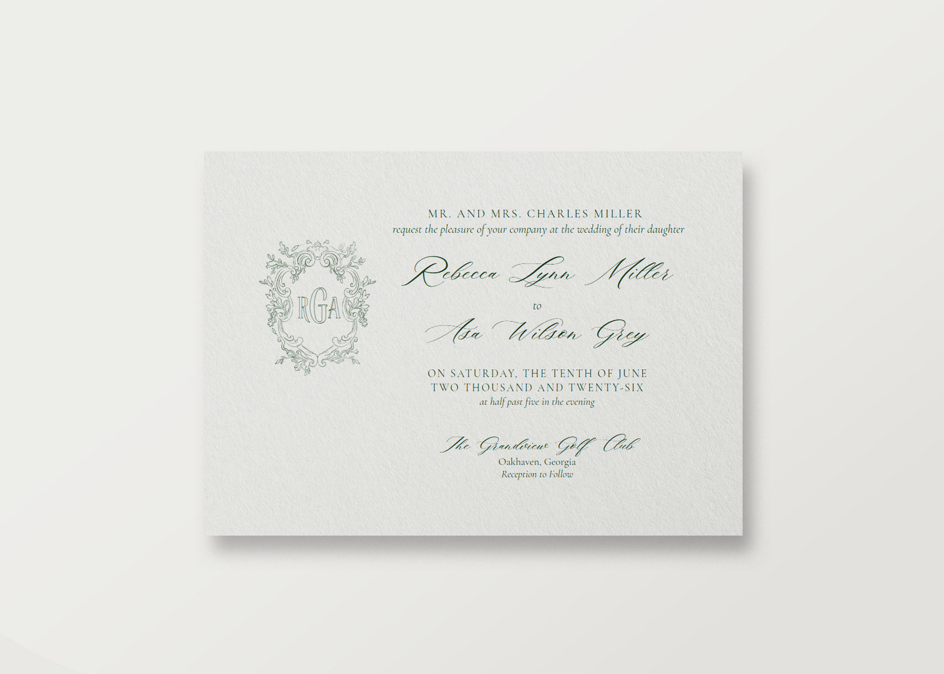 Augusta Emerald Wedding Invitation (Horizontal) 5x7 