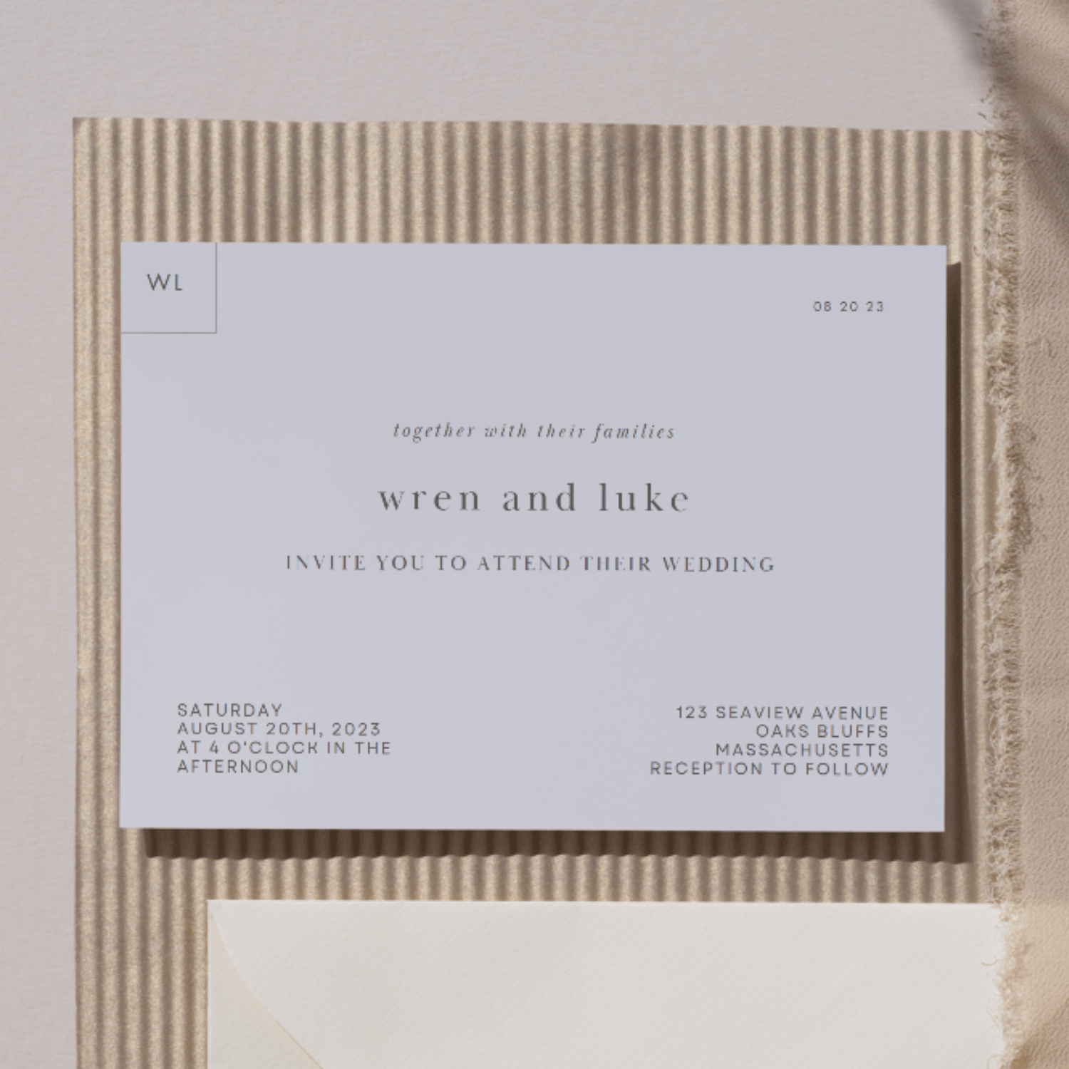 Modern and Minimalist Bev Wedding Invitation Horizontal 5x7 Front of Design