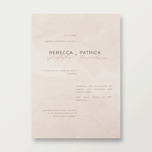 Modern Desert Blush & Rosewater Vertical Wedding Invite Templates 