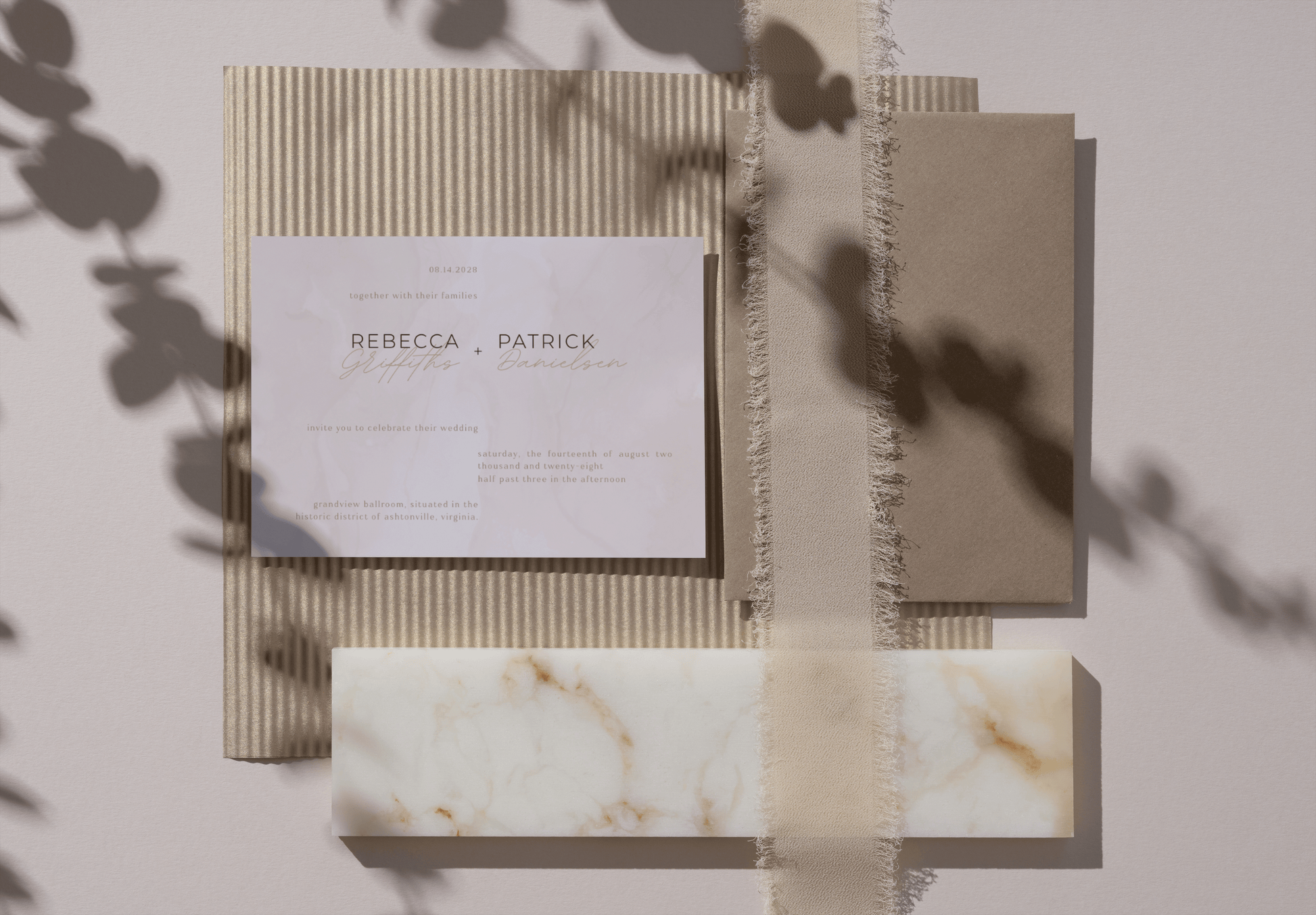 Modern Desert Blush & Rosewater Horizontal Wedding Invite Template