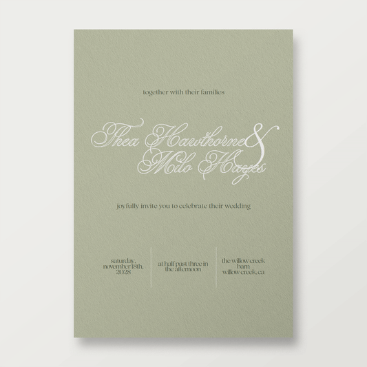 Modern vertical A7 wedding invitation template Canva 'London' design