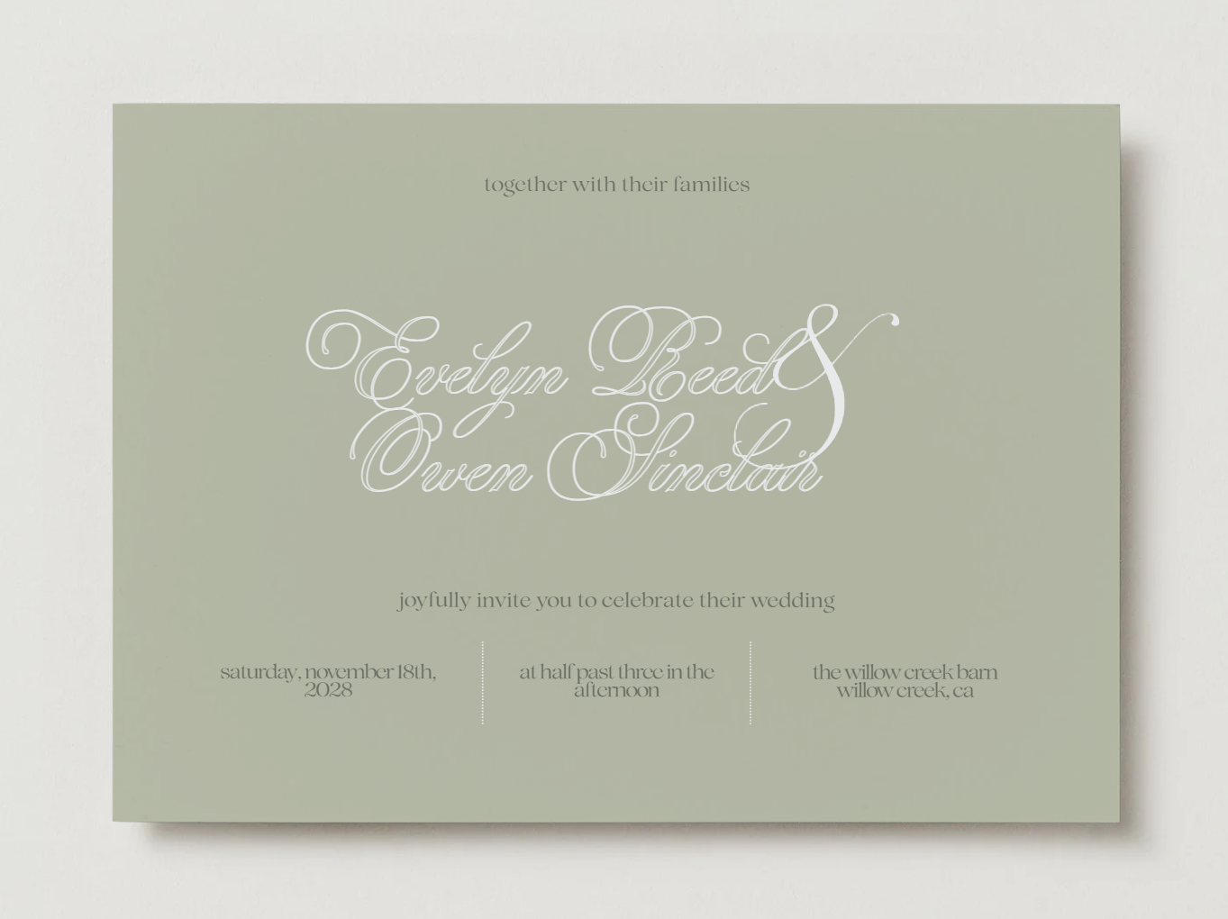 Modern horizontal A7 wedding invitation template Canva 'London' design