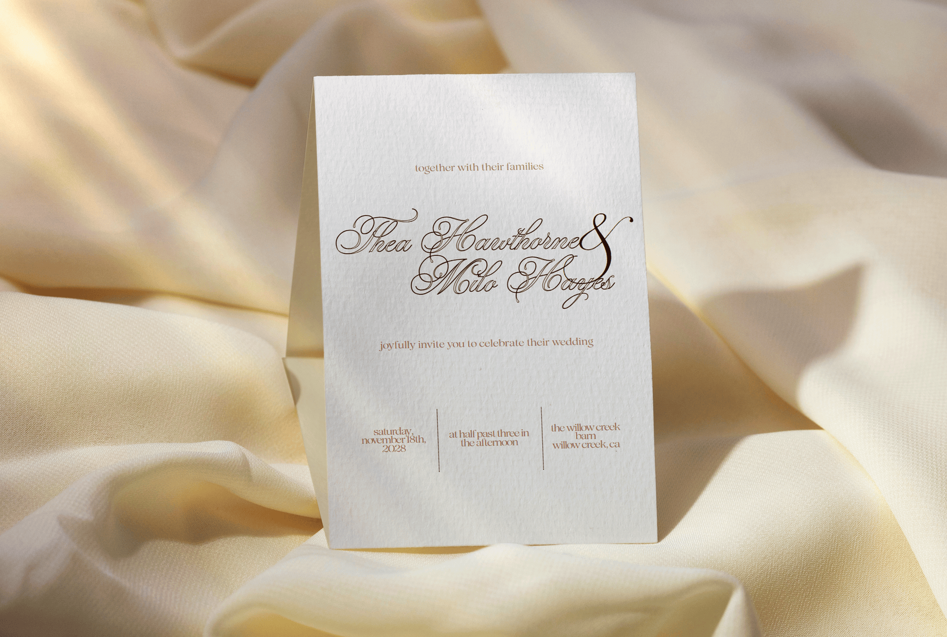 Modern vertical A7 wedding invitation template Canva 'London' design
