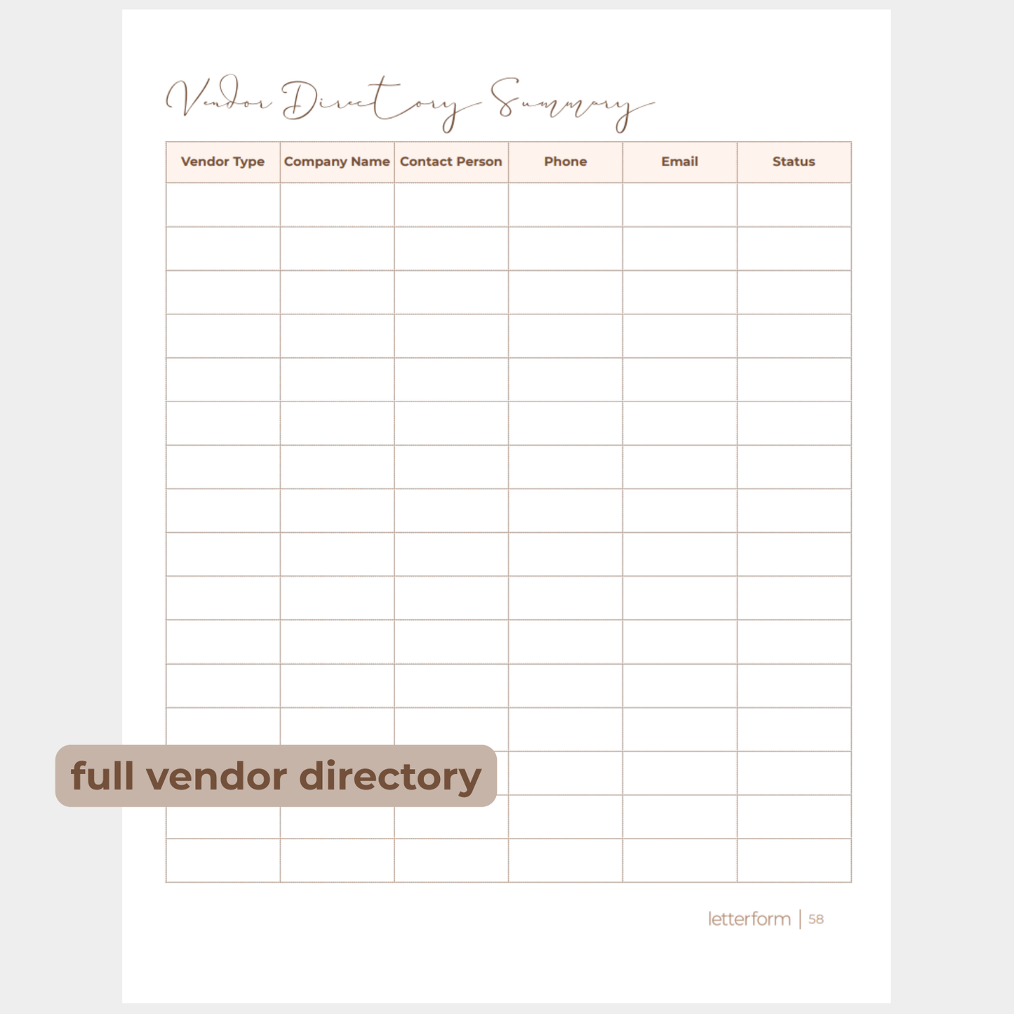 Show the vendor contact directory summary page