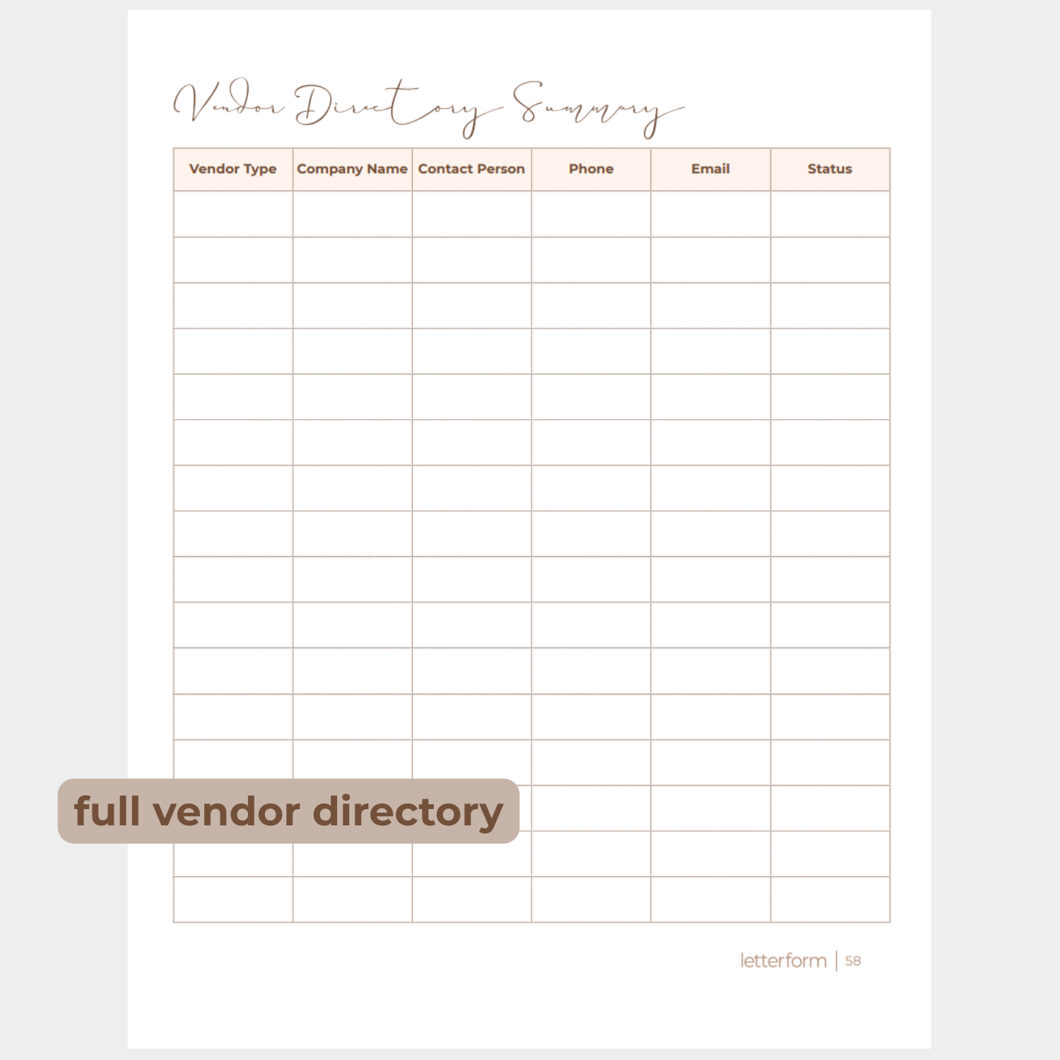Show the vendor contact directory summary page