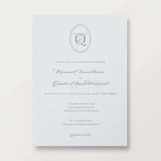 Classic and Simple Vintage Blue Vertical Wedding Invite