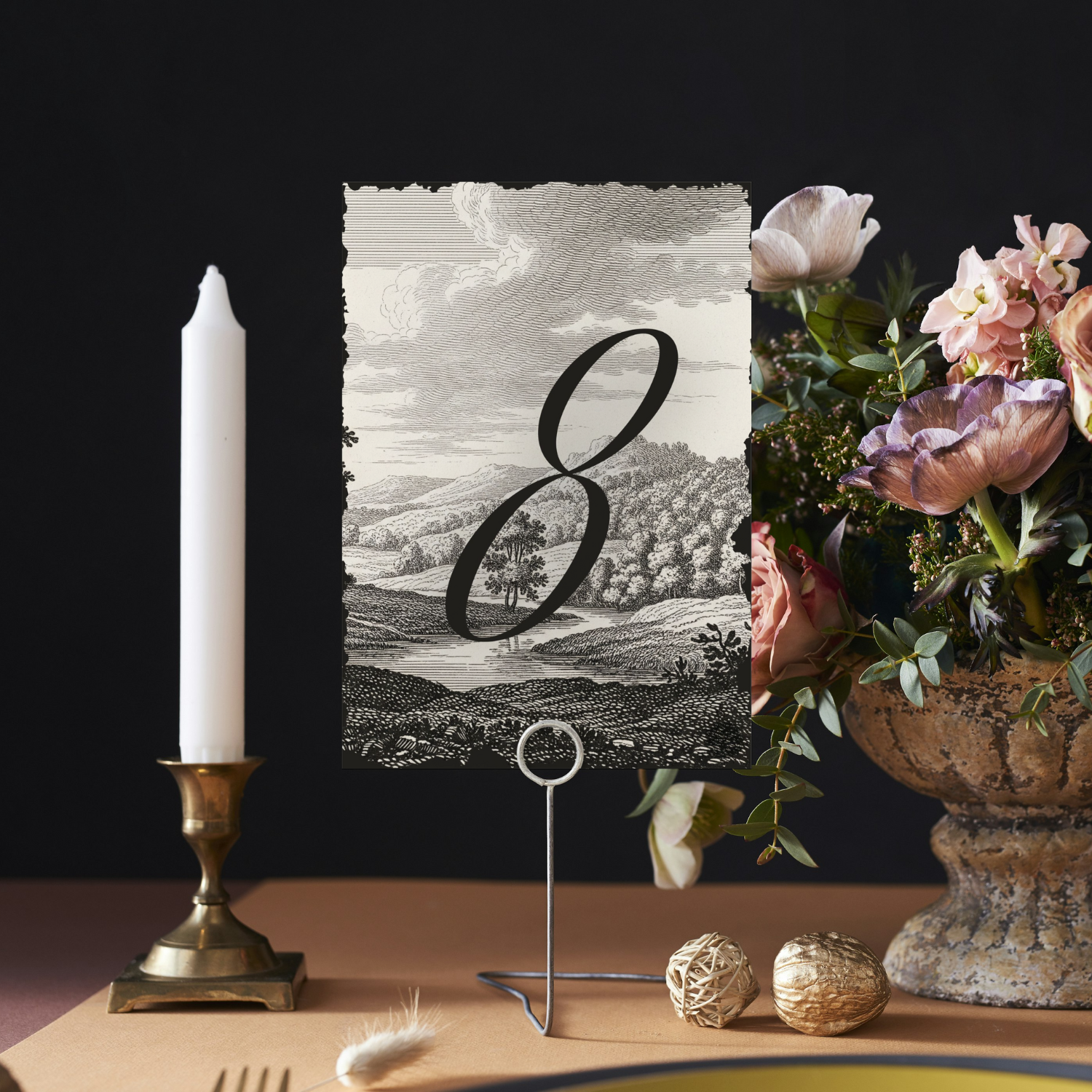 Weathered Ivory Wedding Table Stationery Pack including table numbers in a vintage etched ink style