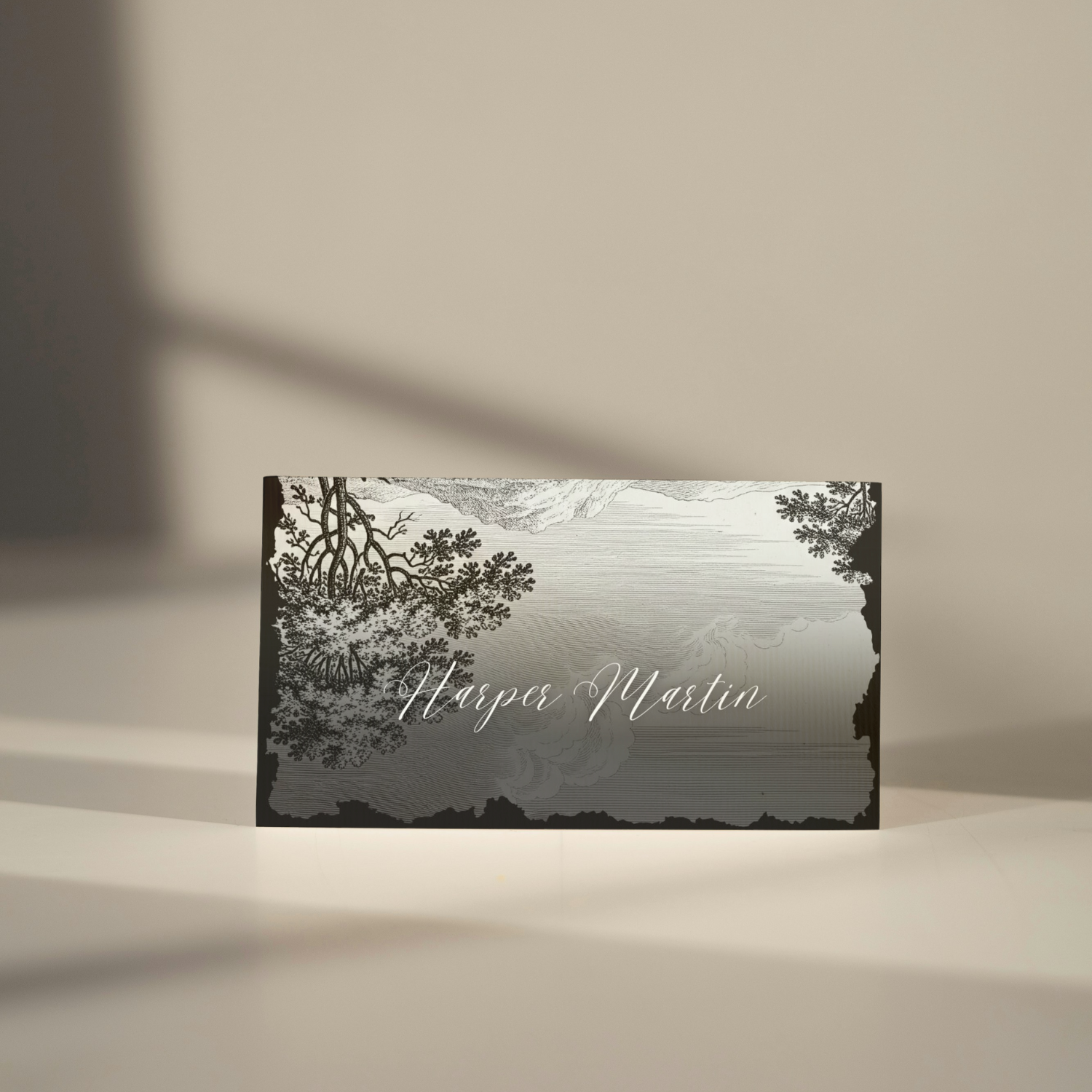 Weathered Ivory Wedding Table Stationery Pack including a place card template in a vintage etched ink style