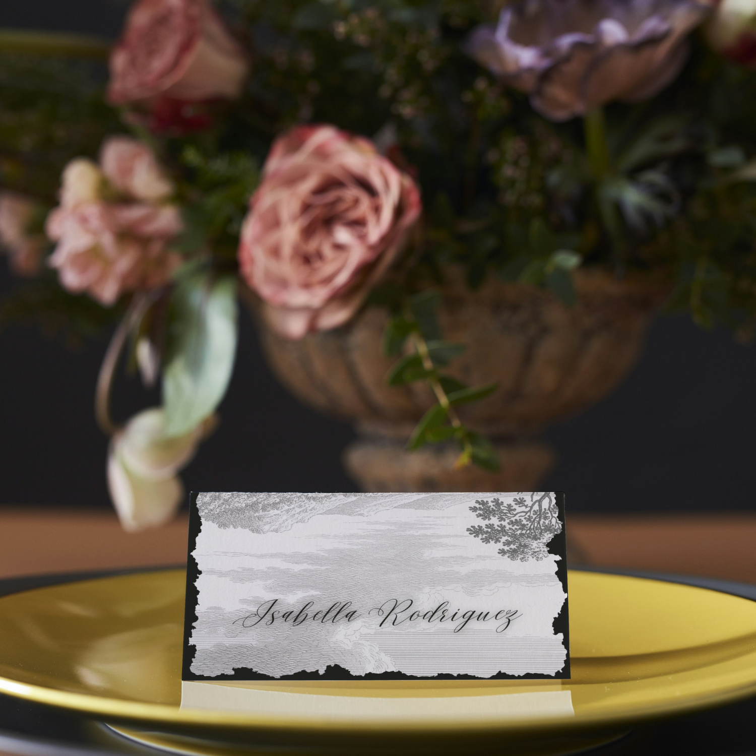 Weathered Ivory Wedding Table Stationery Pack including place card template in a vintage etched ink style